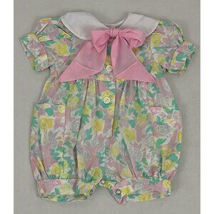 Vintage Lightning Bug Girl's 3-6 months Bubble Romper Floral White Collar & Bow